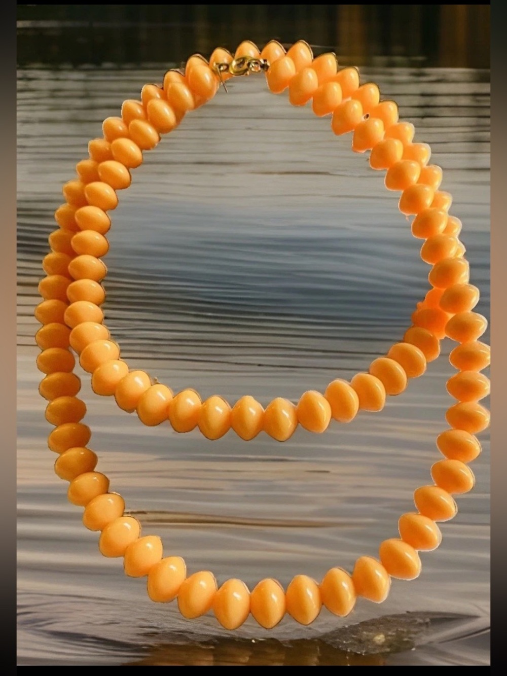 Long Crown Trifari Vintage 60’s Necklace Beaded Bright Orange Tone Plastic 50’s